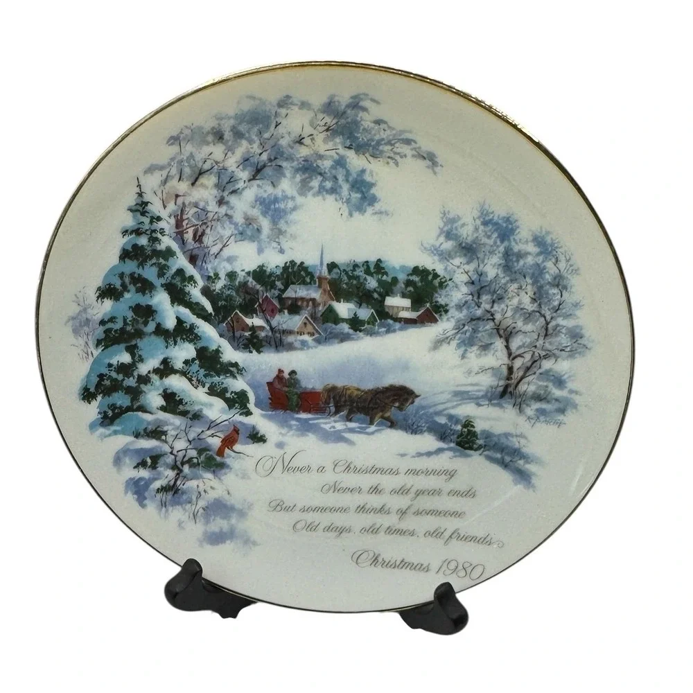 American Greetings Christmas 1980 Commemorative Porcelain Plate Winter Sleigh 8